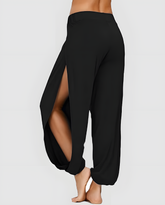 ASKSA women's high slit harem pants women's hippie slit sports pants fitness stretch pants loose yoga pants