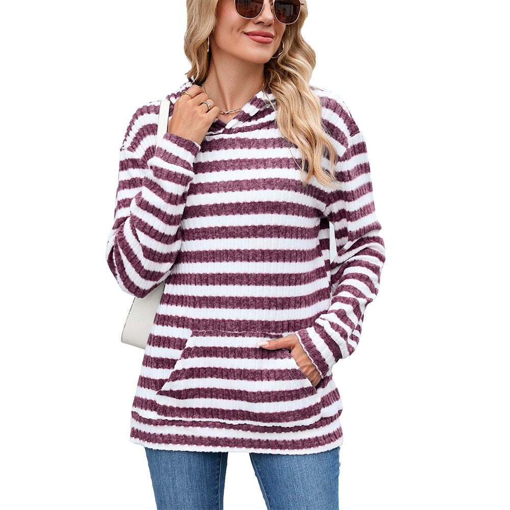 ASKSA Women's Striped Hoodie — Spring/Autumn Long-Sleeve Sweatshirt with Pockets