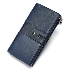 ASKSA Women's Leather Folding Slim Wallet with RFID Anti-theft Design Large Capacity Double Zipper Pockets