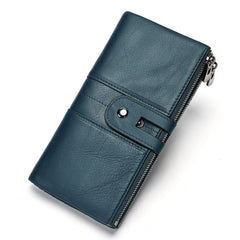 ASKSA Women's Leather Folding Slim Wallet with RFID Anti-theft Design Large Capacity Double Zipper Pockets