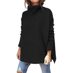 ASKSA Women's Winter Long-Sleeved Loose-Fit Warm Solid Color Knitted Turtleneck Pullover Sweater