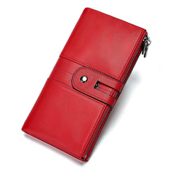 ASKSA Women's Leather Folding Slim Wallet with RFID Anti-theft Design Large Capacity Double Zipper Pockets