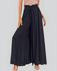 ASKSA women's wide-leg pants summer high waist pleated pants elegant solid color light pants skirt summer pants