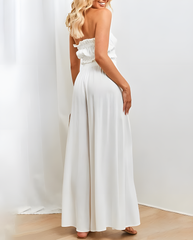 ASKSA women's wide-leg pants summer high waist pleated pants elegant solid color light pants skirt summer pants