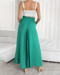 ASKSA women's wide-leg pants summer high waist pleated pants elegant solid color light pants skirt summer pants