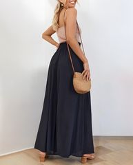 ASKSA women's wide-leg pants summer high waist pleated pants elegant solid color light pants skirt summer pants