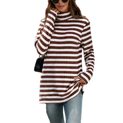 ASKSA Women's Spring High-Neck Elastic Long-Sleeve T-Shirt Top