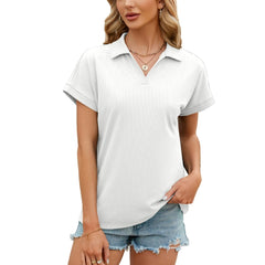 ASKSA women's solid color lapel short-sleeved T-shirt is soft and comfortable for daily wear