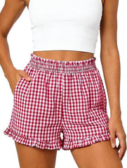 ASKSA Women's Summer Casual Plaid Pocket Home Pajama Pants