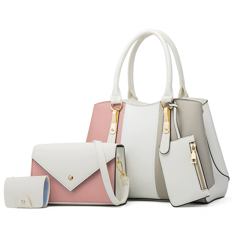 ASKSA women's fashion three-color bag four-piece set: tote bag shoulder bag and crossbody bag combination