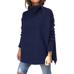 ASKSA Women's Winter Long-Sleeved Loose-Fit Warm Solid Color Knitted Turtleneck Pullover Sweater