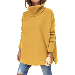 ASKSA Women's Winter Long-Sleeved Loose-Fit Warm Solid Color Knitted Turtleneck Pullover Sweater