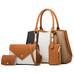 ASKSA women's fashion three-color bag four-piece set: tote bag shoulder bag and crossbody bag combination