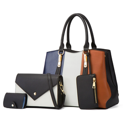 ASKSA women's fashion three-color bag four-piece set: tote bag shoulder bag and crossbody bag combination
