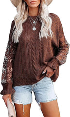 ASKSA women's hollow sweater lace hook sweater casual elegant loose knit sweater top sweater