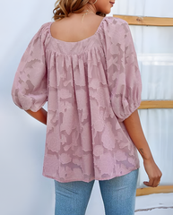 ASKSA Women's Chiffon Shirt 3/4 Lantern Sleeve Summer Shirt Elegant Loose Lace Top Square Neck Babydoll Tunic Shirt